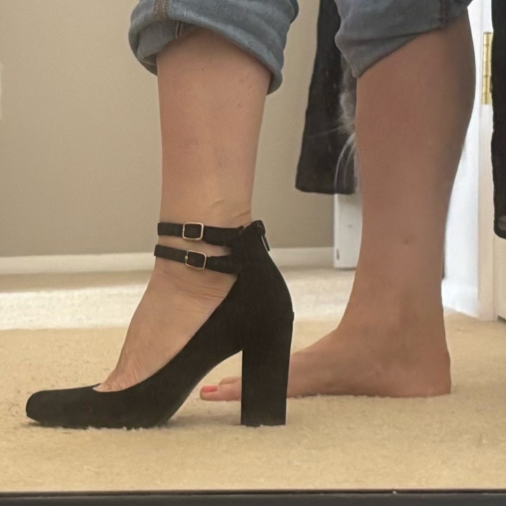 Nine West Black Double Ankle-Strap Block Heel